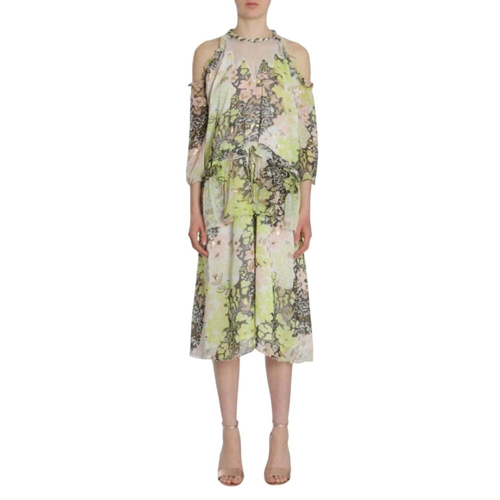 Opening Ceremony Floral Dress Size 4 in Green Cold Shoulder Midi NWT